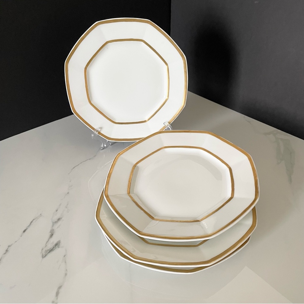 SET of 4 Gold & White Octagon Luncheon Lates - Guerin Limoges